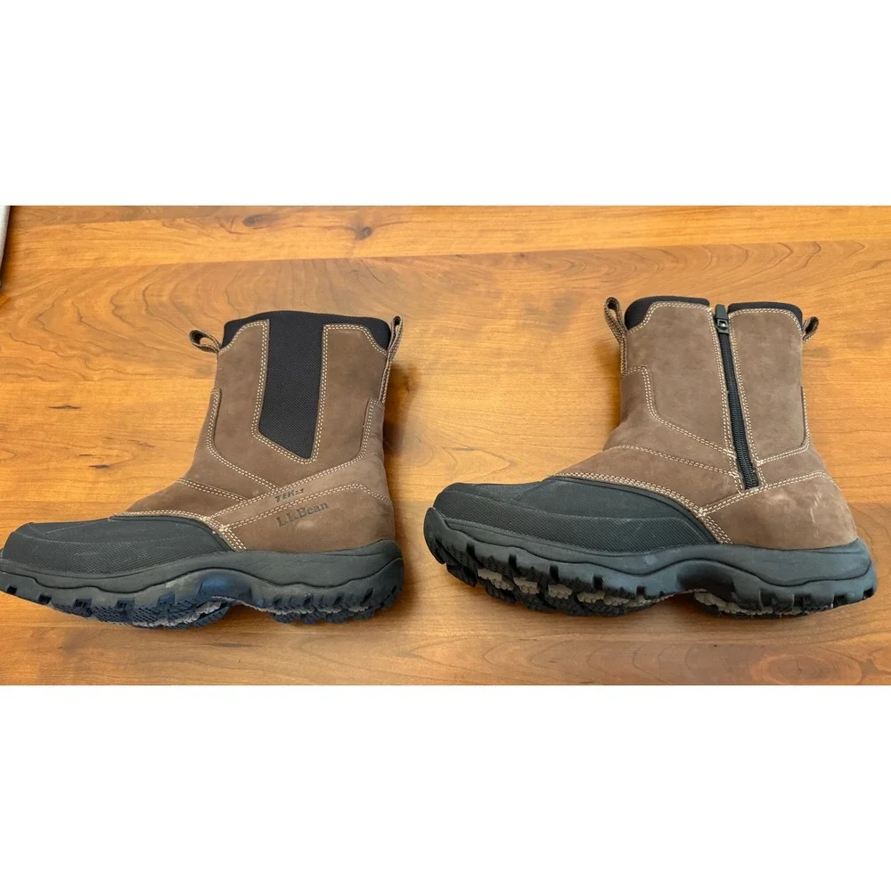 LL Bean Storm Chaser Side Zip Boots Mens 9.5 Brown Waterproof Primaloft 290588